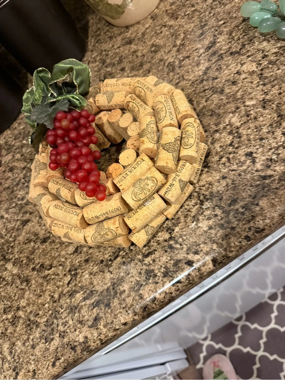 Wine. Handcrafted Wine Cork Wreath with Red Grape Accent.